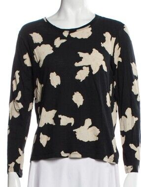 Proenza Schouler Black and Cream Floral-Print Long Sleeve Women's Top
